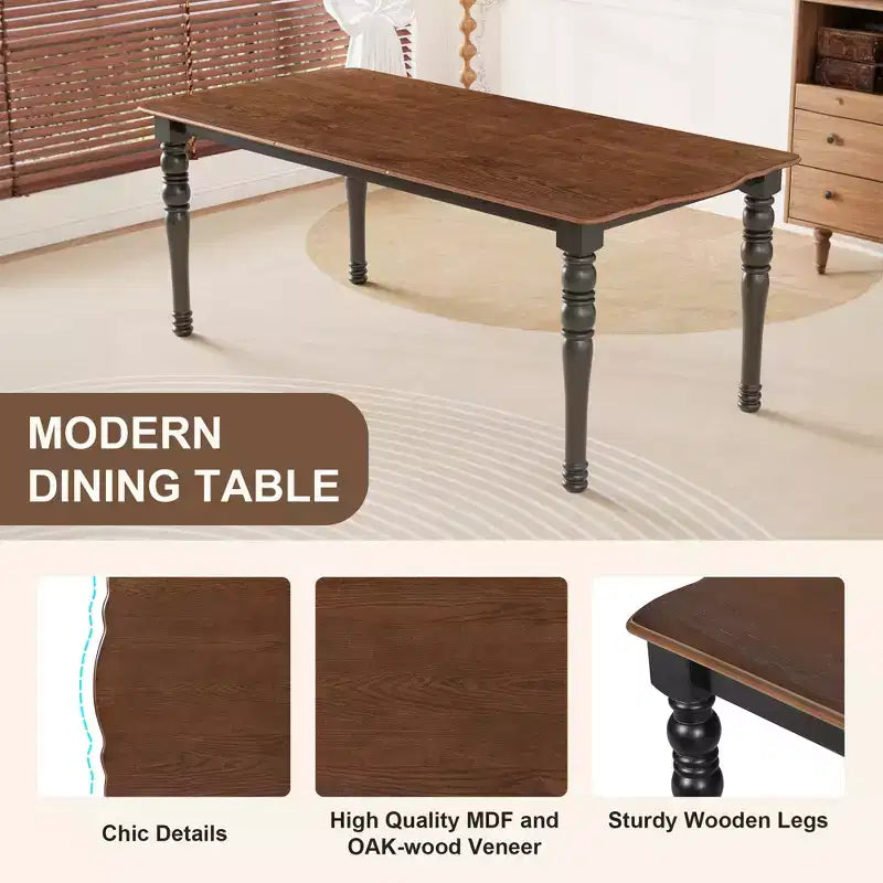 7-delige uitschuifbare eettafelset met tafel van 60-78 en 6 gestoffeerde stoelen