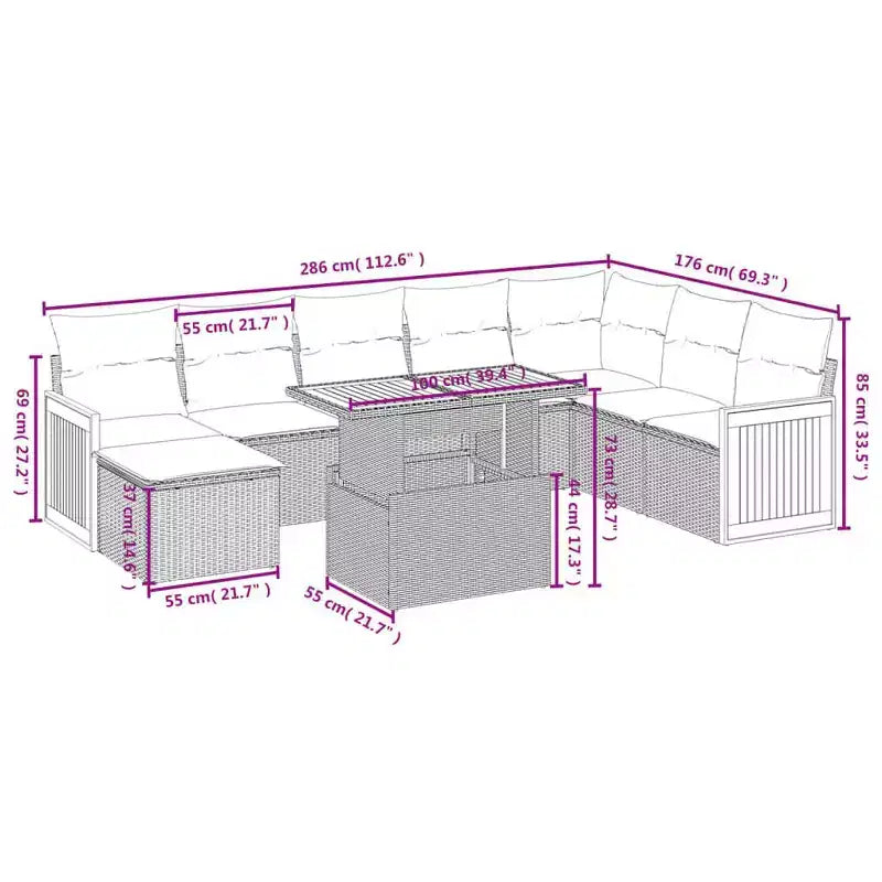vidaXL modulaire loungeset voor in de tuin met kussens in meerdere kleuren