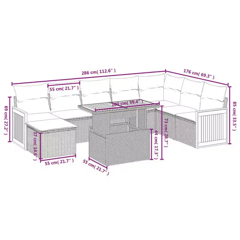 vidaXL modulaire loungeset voor in de tuin met kussens in meerdere kleuren