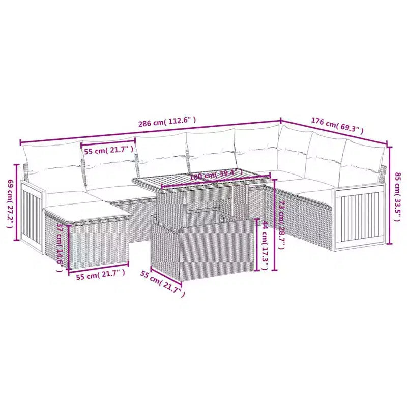 vidaXL modulaire loungeset voor in de tuin met kussens in meerdere kleuren
