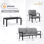 HAPPATIO aluminium tuinmeubelset, 4-delige loungeset met dikke kussens voor tuin, achtertuin en veranda, beige