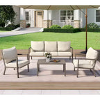 HAPPATIO aluminium tuinmeubelset, 4-delige loungeset met dikke kussens voor tuin, achtertuin en veranda, beige