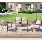 HAPPATIO aluminium tuinmeubelset, 4-delige loungeset met dikke kussens voor tuin, achtertuin en veranda, beige