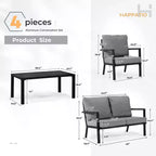 HAPPATIO aluminium tuinmeubelset, 4-delige loungeset met dikke kussens voor tuin, achtertuin en veranda, beige