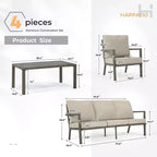 HAPPATIO aluminium tuinmeubelset, 4-delige loungeset met dikke kussens voor tuin, achtertuin en veranda, beige