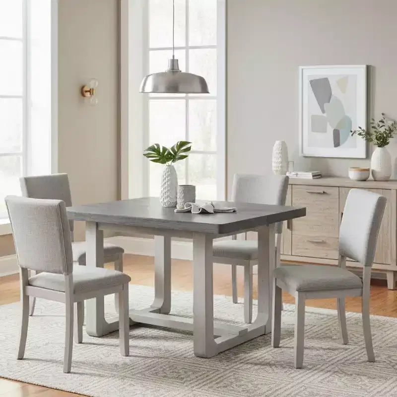 GDFStudio Carter Transitional 5-Piece Wood Dining Table Set with Upholstered Chairs