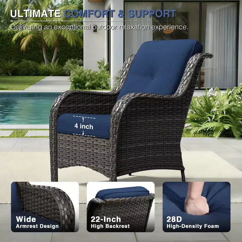 UPTIOT Premium Handwoven Wicker Outdoor Seating Set with Multi-Functional Ottomans