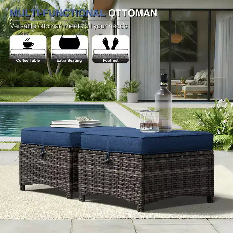 UPTIOT Premium Handwoven Wicker Outdoor Seating Set with Multi-Functional Ottomans