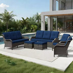UPTIOT Premium Handwoven Wicker Outdoor Seating Set with Multi-Functional Ottomans