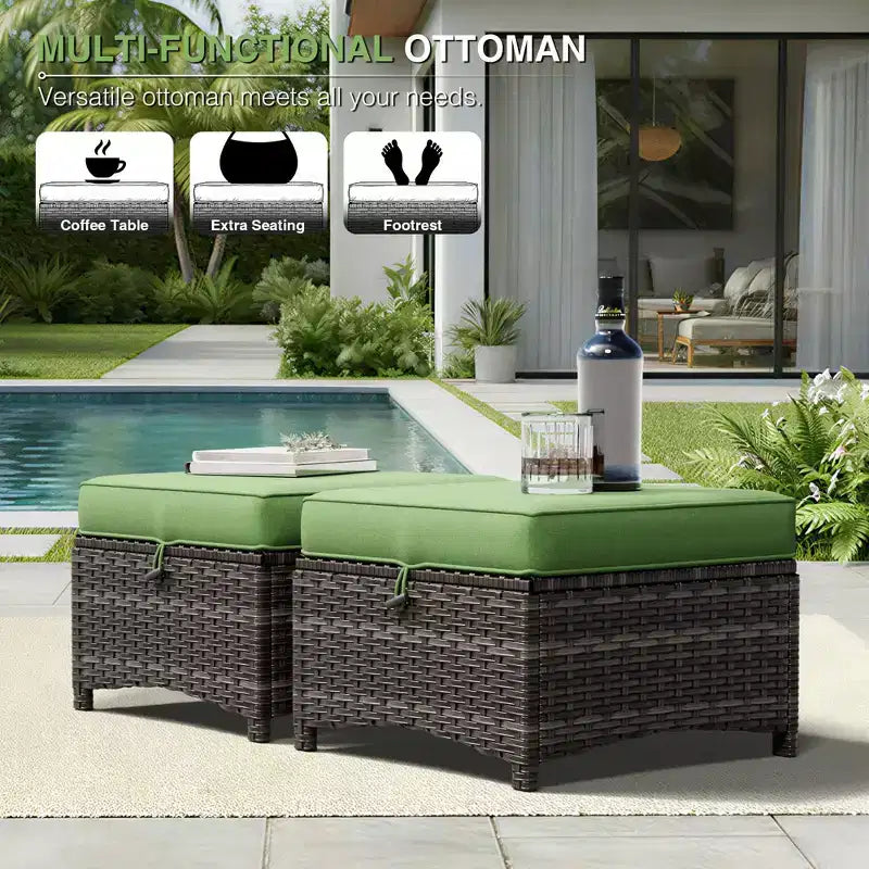 UPTIOT Premium Handwoven Wicker Outdoor Seating Set with Multi-Functional Ottomans