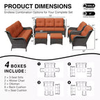 UPTIOT Premium Handwoven Wicker Outdoor Seating Set with Multi-Functional Ottomans