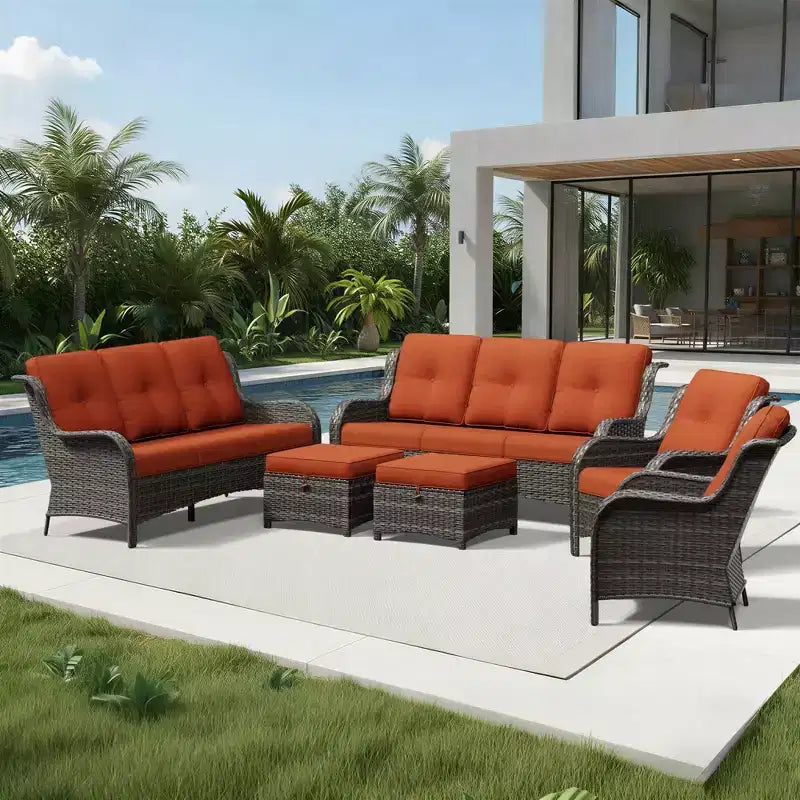 UPTIOT Premium Handwoven Wicker Outdoor Seating Set with Multi-Functional Ottomans