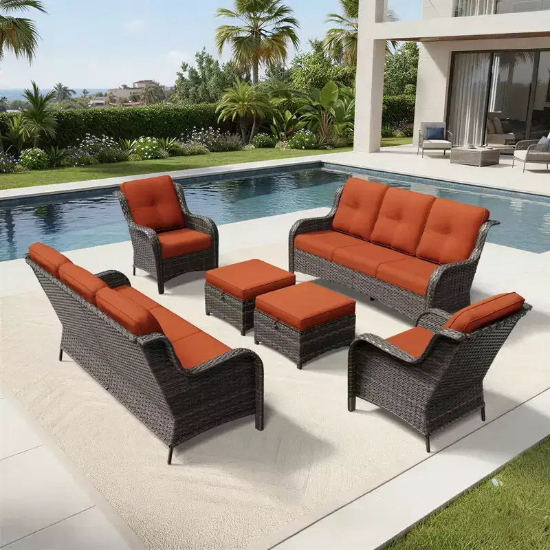 UPTIOT Premium Handwoven Wicker Outdoor Seating Set with Multi-Functional Ottomans