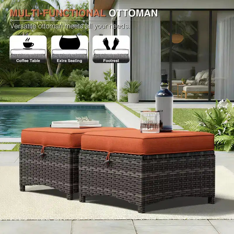 UPTIOT Premium Handwoven Wicker Outdoor Seating Set with Multi-Functional Ottomans