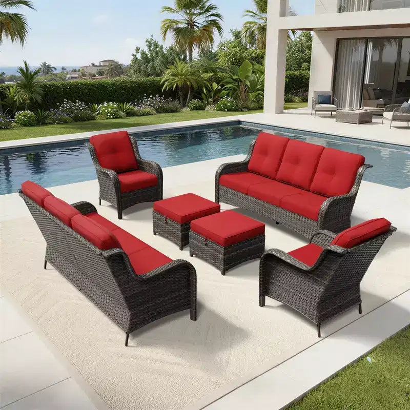 UPTIOT Premium Handwoven Wicker Outdoor Seating Set with Multi-Functional Ottomans