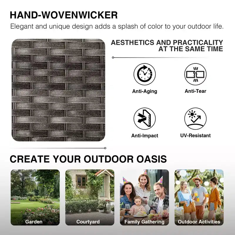 UPTIOT Premium Handwoven Wicker Outdoor Seating Set with Multi-Functional Ottomans