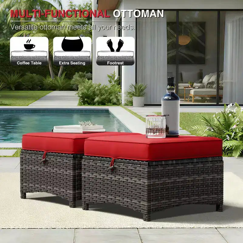 UPTIOT Premium Handwoven Wicker Outdoor Seating Set with Multi-Functional Ottomans