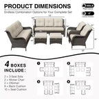 UPTIOT Premium Handwoven Wicker Outdoor Seating Set with Multi-Functional Ottomans