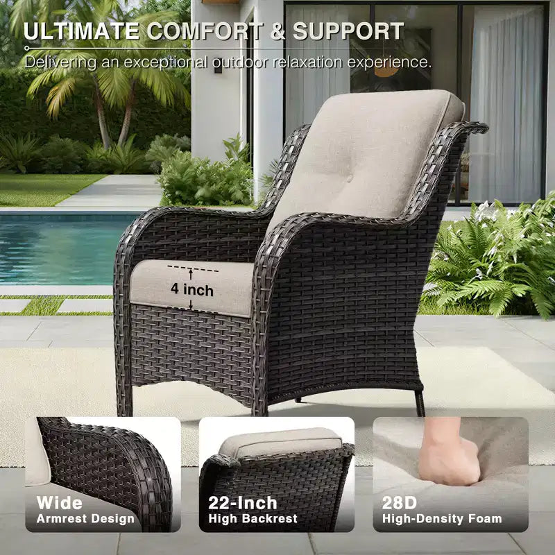 UPTIOT Premium Handwoven Wicker Outdoor Seating Set with Multi-Functional Ottomans