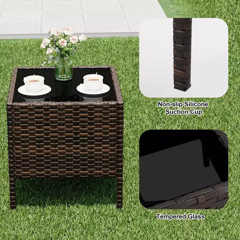 3 Piece Patio Set, PE Rattan Patio Conversation Set with 2 Chairs and 1 Coffee Table, Outdoor Patio Furniture Set for Patio Front Porch Balcony Bistro