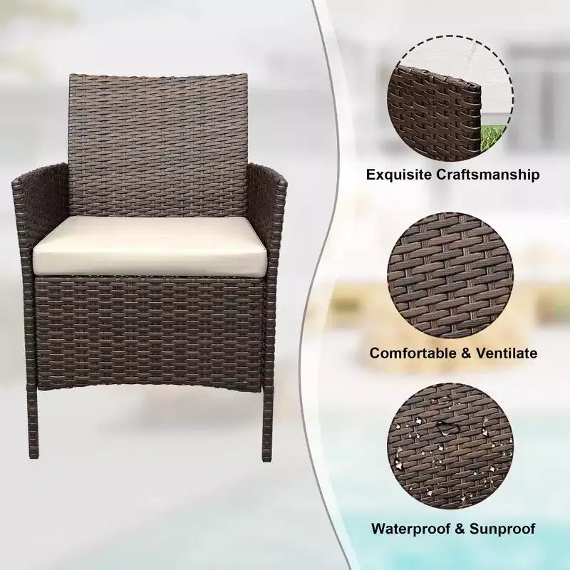 3 Piece Patio Set, PE Rattan Patio Conversation Set with 2 Chairs and 1 Coffee Table, Outdoor Patio Furniture Set for Patio Front Porch Balcony Bistro