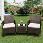 3 Piece Patio Set, PE Rattan Patio Conversation Set with 2 Chairs and 1 Coffee Table, Outdoor Patio Furniture Set for Patio Front Porch Balcony Bistro