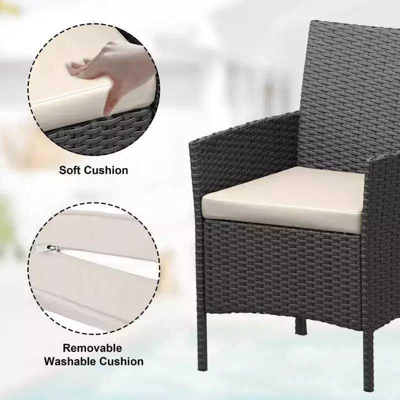 3 Piece Patio Set, PE Rattan Patio Conversation Set with 2 Chairs and 1 Coffee Table, Outdoor Patio Furniture Set for Patio Front Porch Balcony Bistro