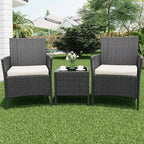 3 Piece Patio Set, PE Rattan Patio Conversation Set with 2 Chairs and 1 Coffee Table, Outdoor Patio Furniture Set for Patio Front Porch Balcony Bistro