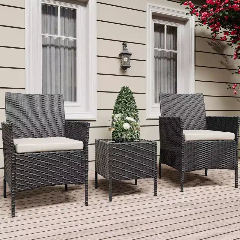3 Piece Patio Set, PE Rattan Patio Conversation Set with 2 Chairs and 1 Coffee Table, Outdoor Patio Furniture Set for Patio Front Porch Balcony Bistro