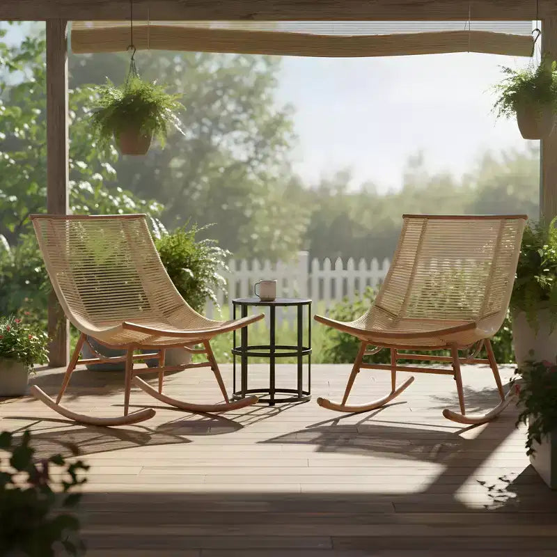 Christopher Knight Home Laure moderne metalen tuinmeubelset met schommelstoelen en keramisch tafelblad