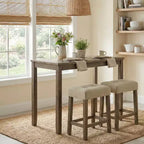 GDFStudio Bennett Transitional Wood 3-Piece Counter Height Dining Set with Biscuit-Tufted Cushioned Stools