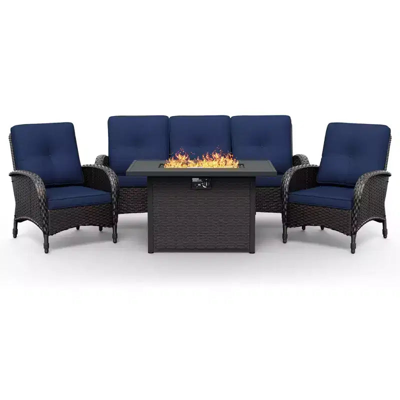 UPTIOT loungeset voor buiten met vuurtafel en ombouwbare zitplaatsen