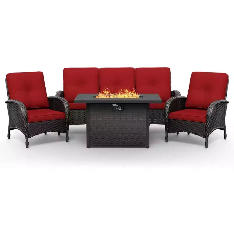 UPTIOT loungeset voor buiten met vuurtafel en ombouwbare zitplaatsen