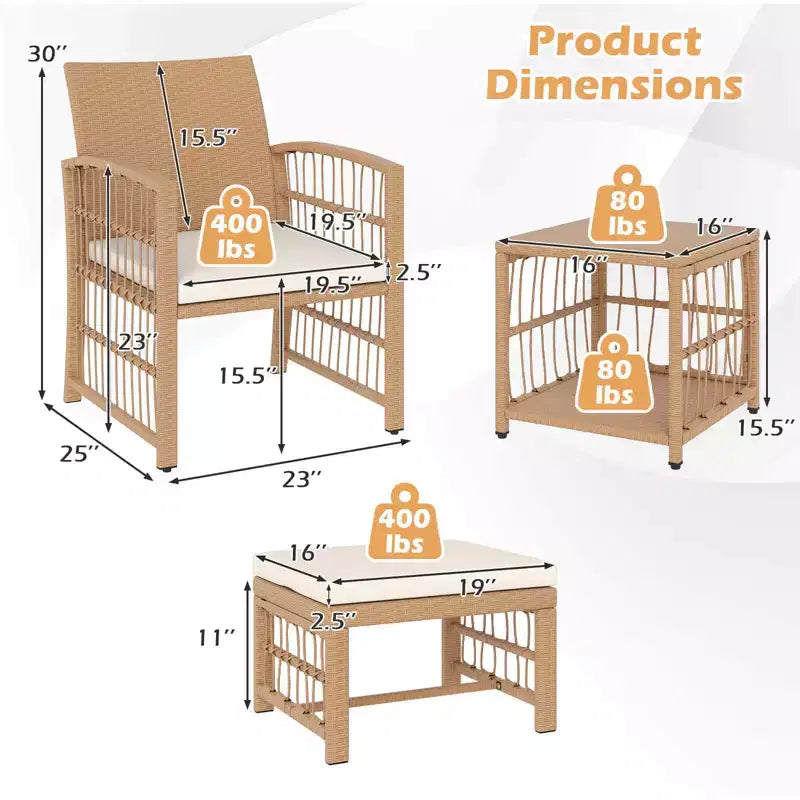 Costway 5 Pieces Patio Conversation Set PE Rattan Balcony Furniture Set with Cushions