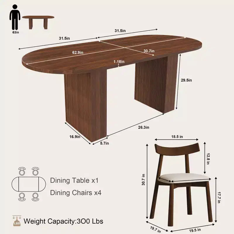 GDFStudio Hayden 62,9-inch ovale houten eetkamerset in boerderijstijl voor 4 personen