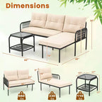 Costway 3-Piece L Shaped Patio Furniture Set w/Tempered Glass Table Back & Seat Cushions