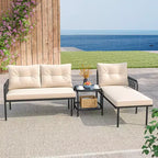 Costway 3-Piece L Shaped Patio Furniture Set w/Tempered Glass Table Back & Seat Cushions