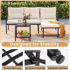 Costway 3-Piece L Shaped Patio Furniture Set w/Tempered Glass Table Back & Seat Cushions