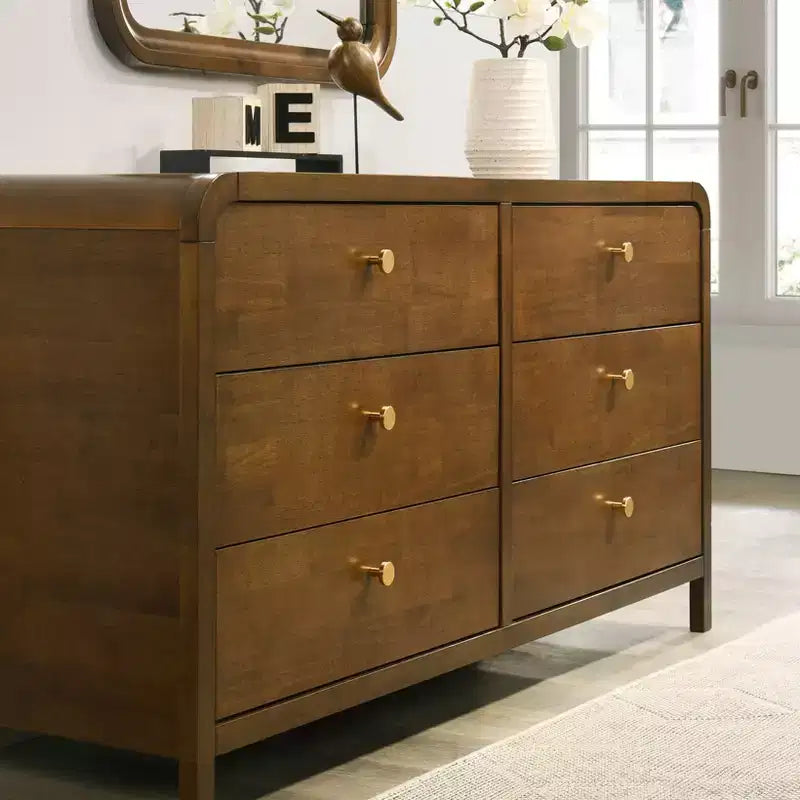 Roundhill Furniture Eldren-slaapkamerset van hout, platformbed met ladekast, spiegel, twee nachtkastjes en ladekast, walnootafwerking