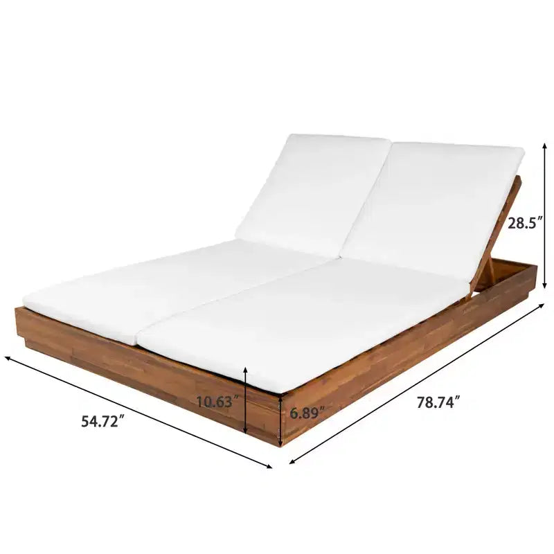 Christopher Knight Home Ming Modern Acacia Patio Double Sunlounge Set with Square Slatted End Table