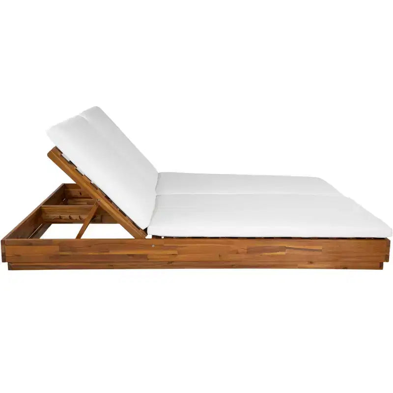 Christopher Knight Home Ming Modern Acacia Patio Double Sunlounge Set with Square Slatted End Table
