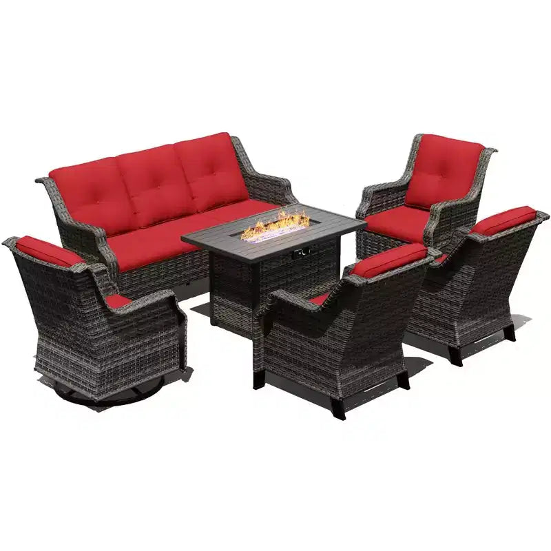 UPTIOT premium tuinset met schommelstoelen, draaistoelen, bank en vuurkorf voor ultieme ontspanning