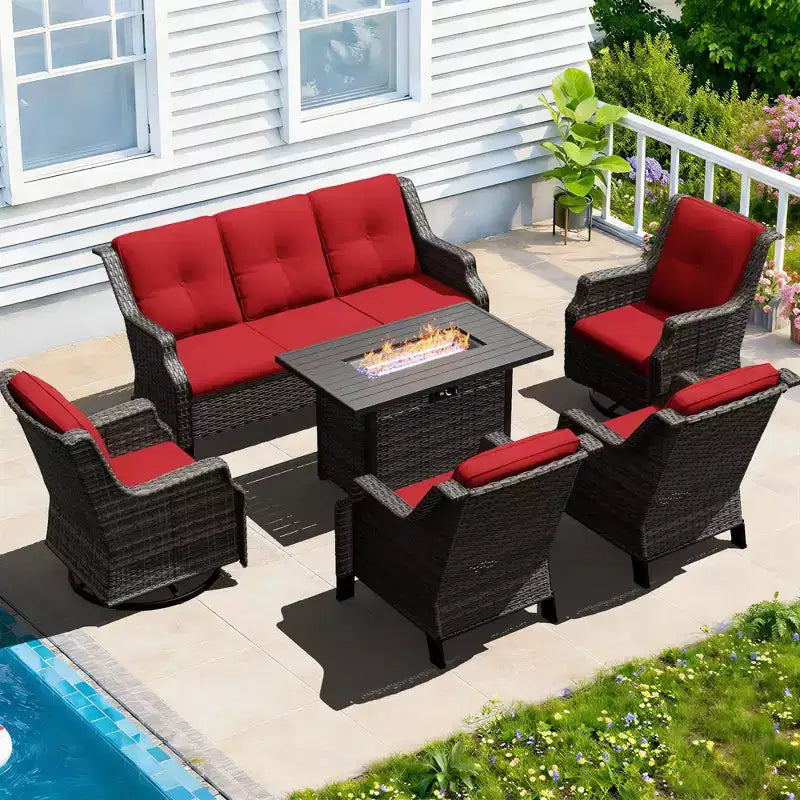 UPTIOT premium tuinset met schommelstoelen, draaistoelen, bank en vuurkorf voor ultieme ontspanning