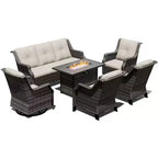 UPTIOT premium tuinset met schommelstoelen, draaistoelen, bank en vuurkorf voor ultieme ontspanning