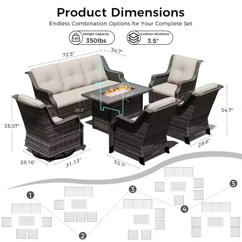 UPTIOT premium tuinset met schommelstoelen, draaistoelen, bank en vuurkorf voor ultieme ontspanning