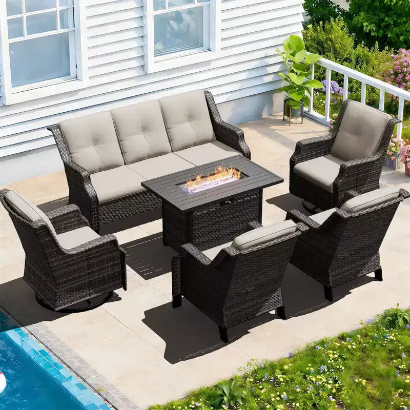 UPTIOT premium tuinset met schommelstoelen, draaistoelen, bank en vuurkorf voor ultieme ontspanning