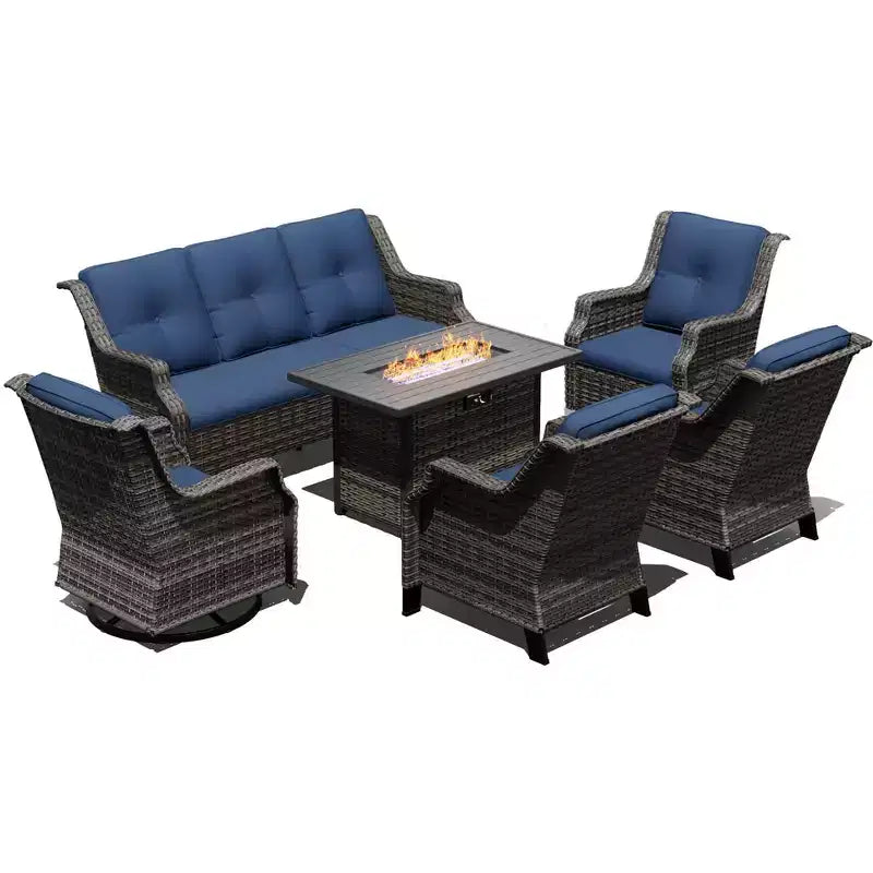 UPTIOT premium tuinset met schommelstoelen, draaistoelen, bank en vuurkorf voor ultieme ontspanning
