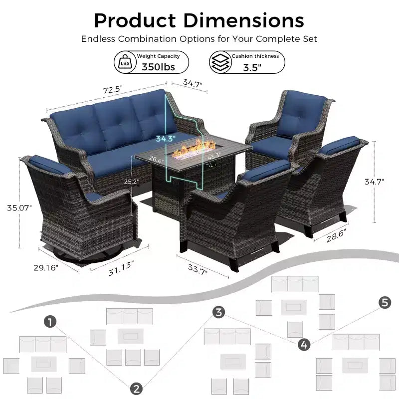 UPTIOT premium tuinset met schommelstoelen, draaistoelen, bank en vuurkorf voor ultieme ontspanning