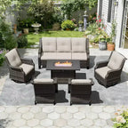 UPTIOT Premium Outdoor Set with Rocking Chairs, Swivel Chairs, Sofa & Fire Pit for Ultimate Relaxation