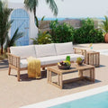 GDFStudio Brynn Patio Acacia Wood 3 Piece Chat Set with 3-Seater Sofa and 2 Coffee Tables